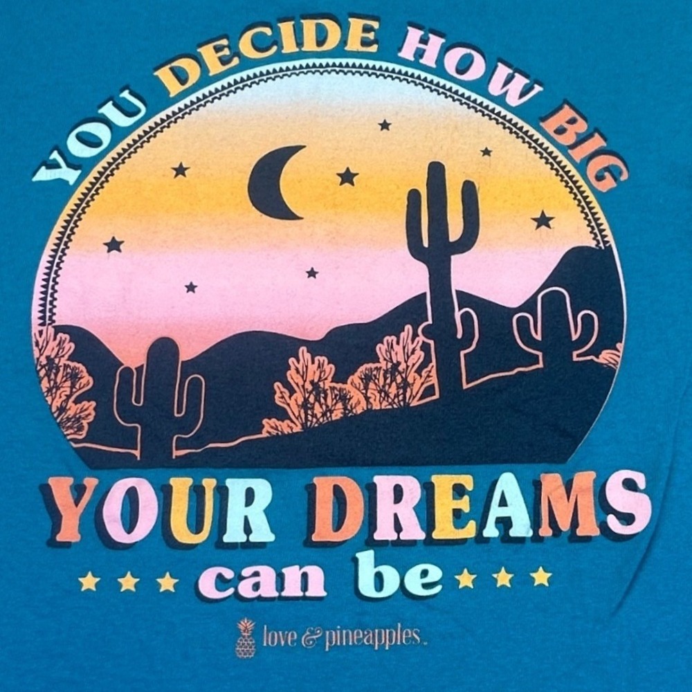 Love & Pineapples Shirt Women's Small Blue Desert Dreams Graphic‎ Inspirational